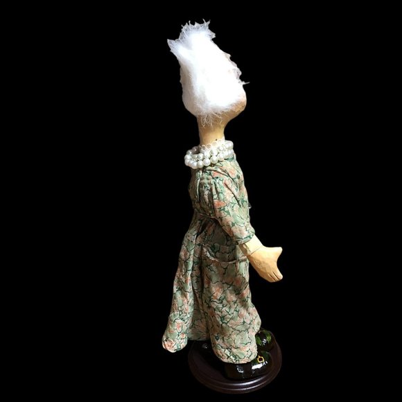 Vintage Artisan Doll Handcarved Wooden Grandma Old Lady Handmade Soft Body Rare - Picture 5 of 16